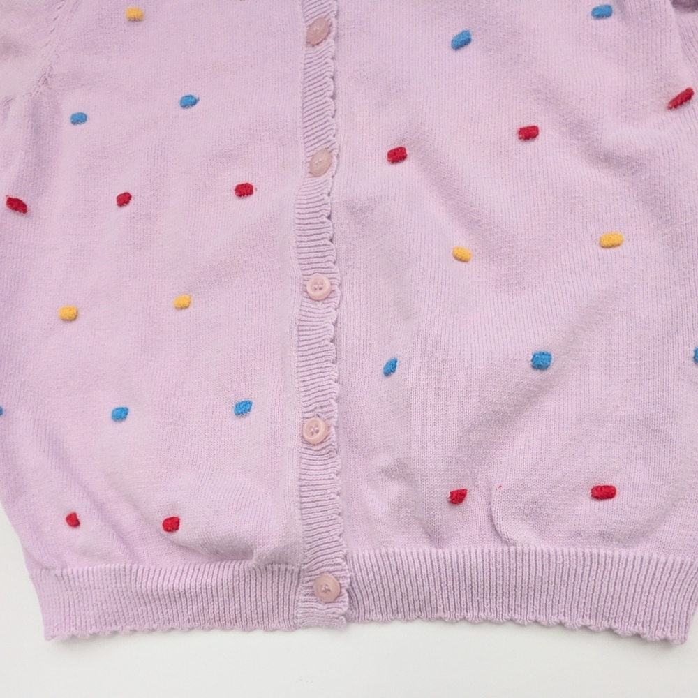 Girls Pastel Mauve Cardigan Sweater w/Colorful Raised Squares And Scalloped Hems - Picture 6 of 16
